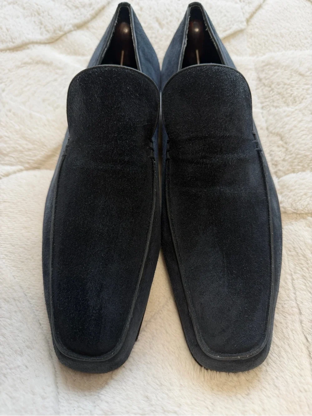 $850 Ferragamo Men's Navy Blue Suede Slip-On Loafers 8.5 D